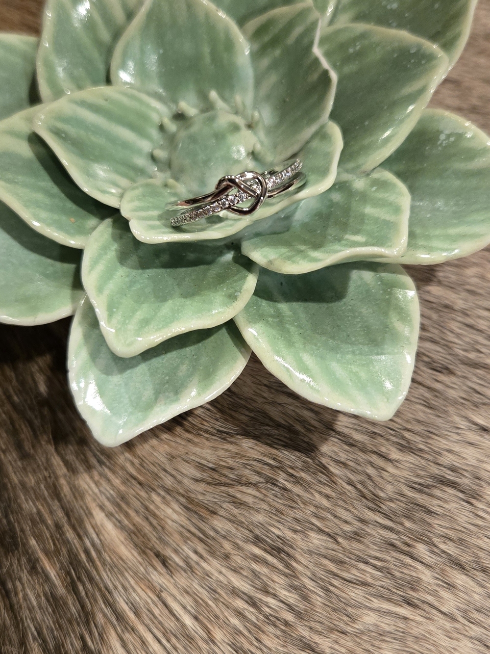 Silver Knot Accent Ring with Pavé Band - Silver